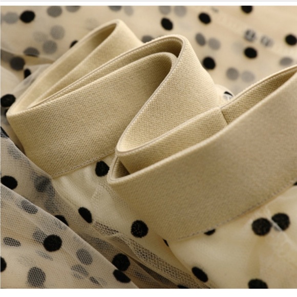 French Cream Polka Dot Pleated Maxi Skirt - Picture 8 of 11